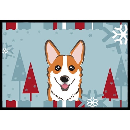 Carolines Treasures Winter Holiday Red Corgi Indoor and Outdoor Mat- 18 x 27 in. BB1750MAT
